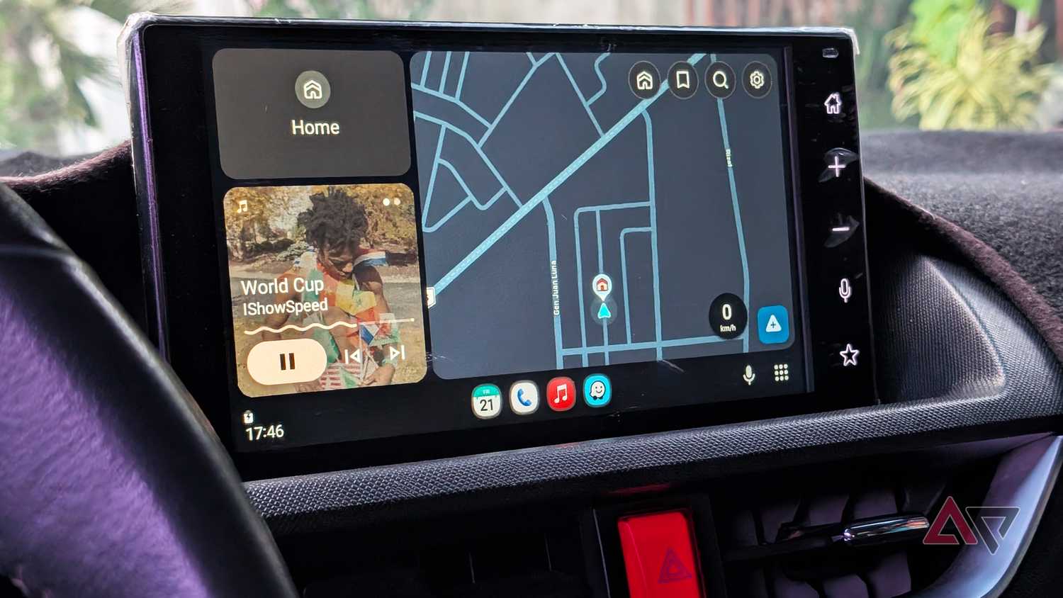 Waze-driving-navigation-on-Android-Auto-with-Apple-Music-playing-World-Cup