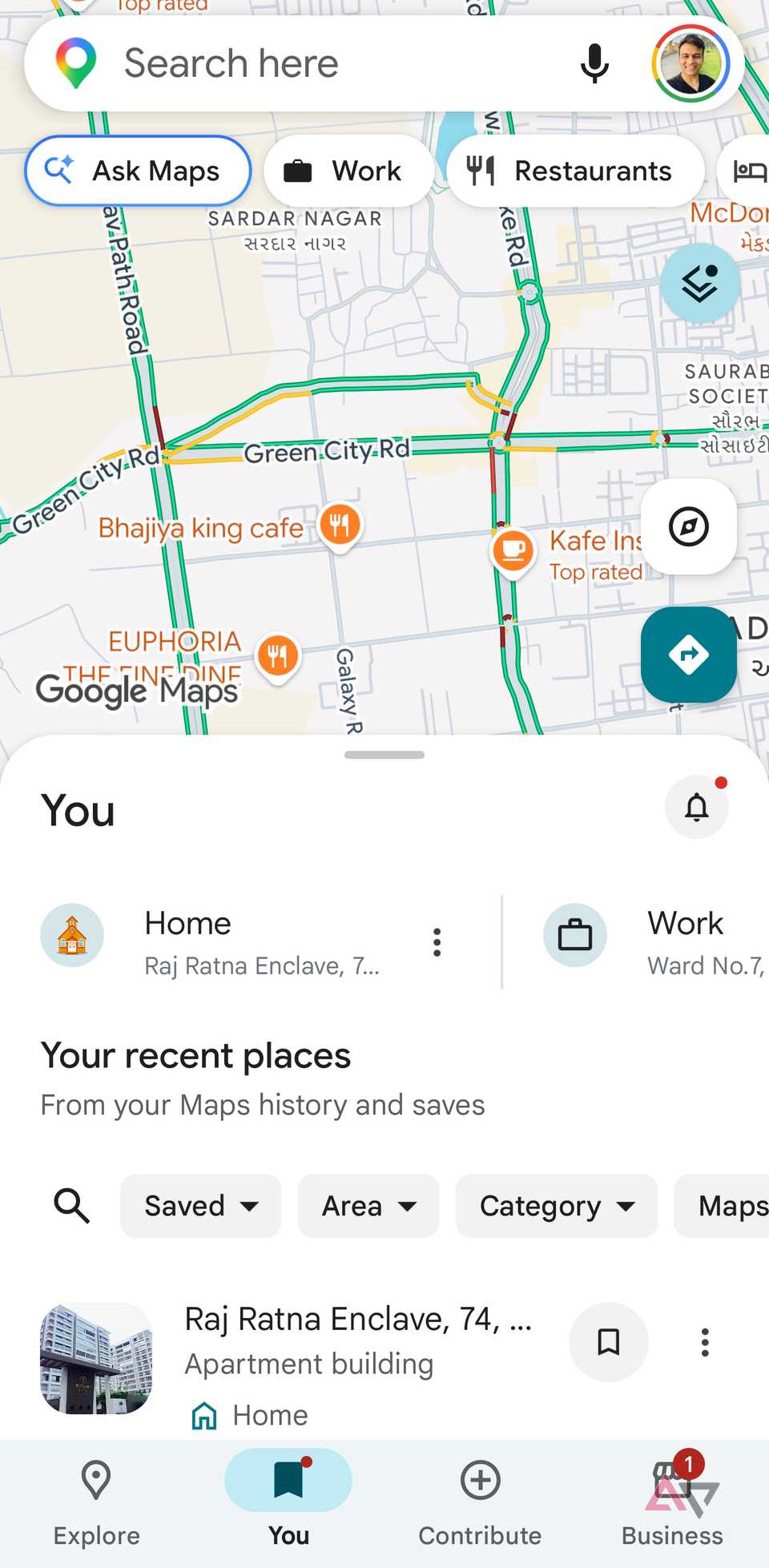 Google Maps You tab