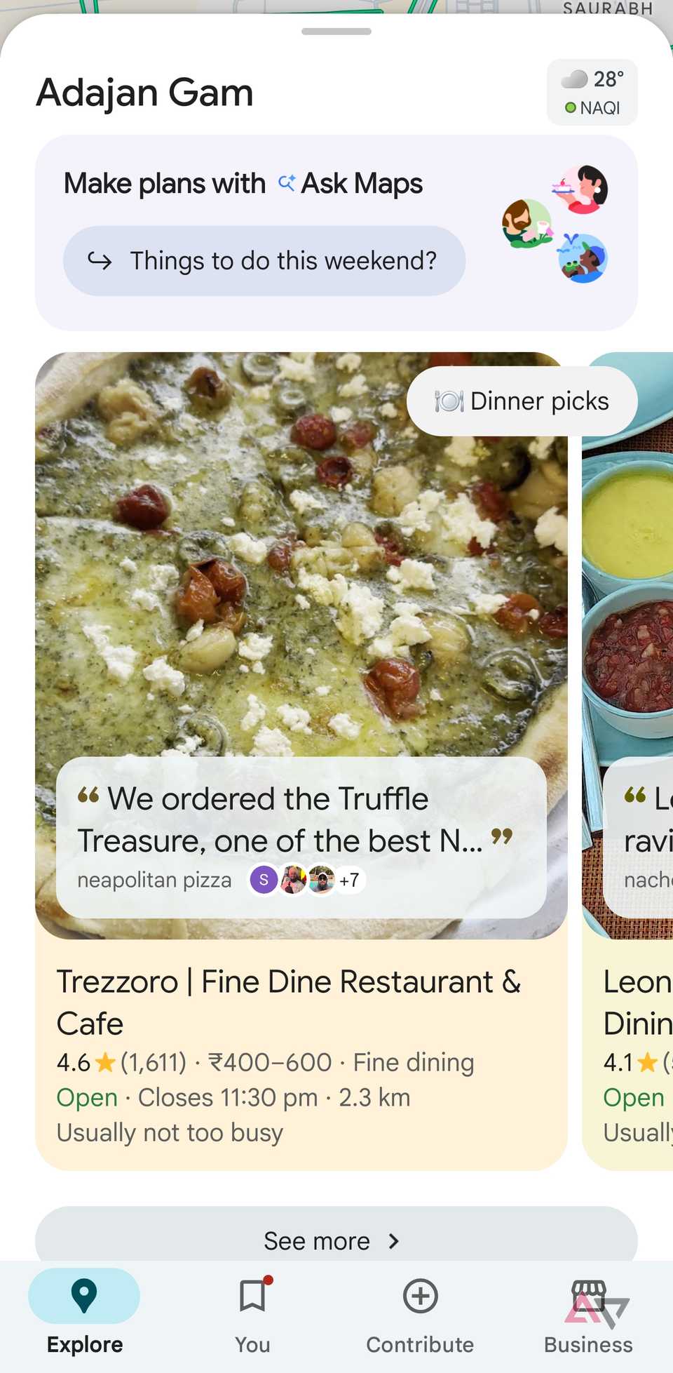 Google Maps Explore menu