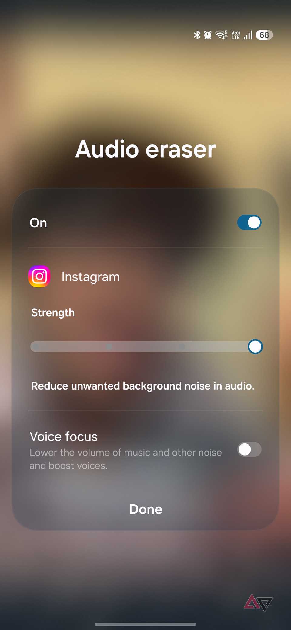 audio eraser option in quick panel