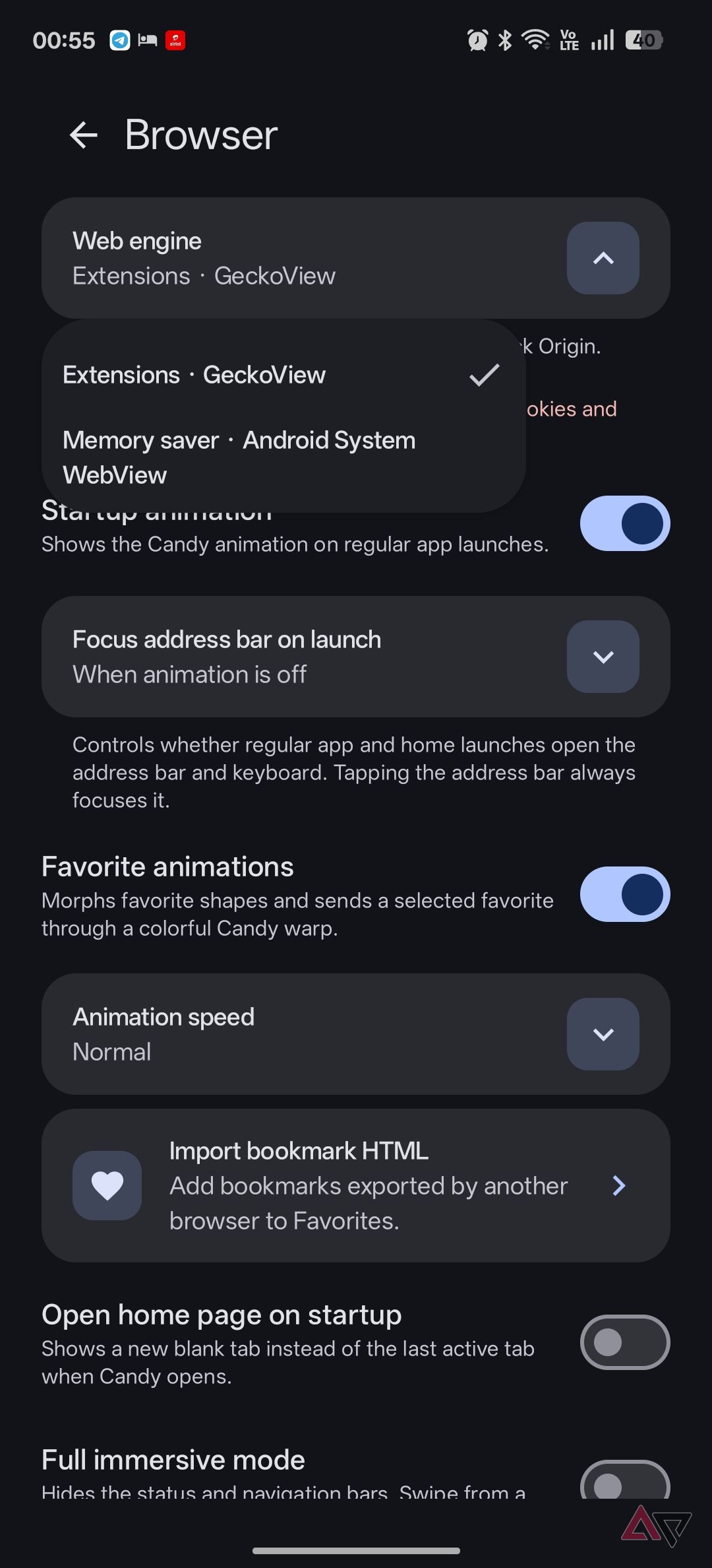 Candy Browser browser engine switch