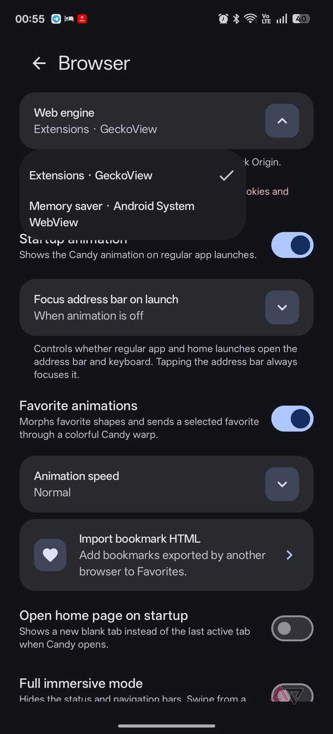 Candy Browser browser engine switch