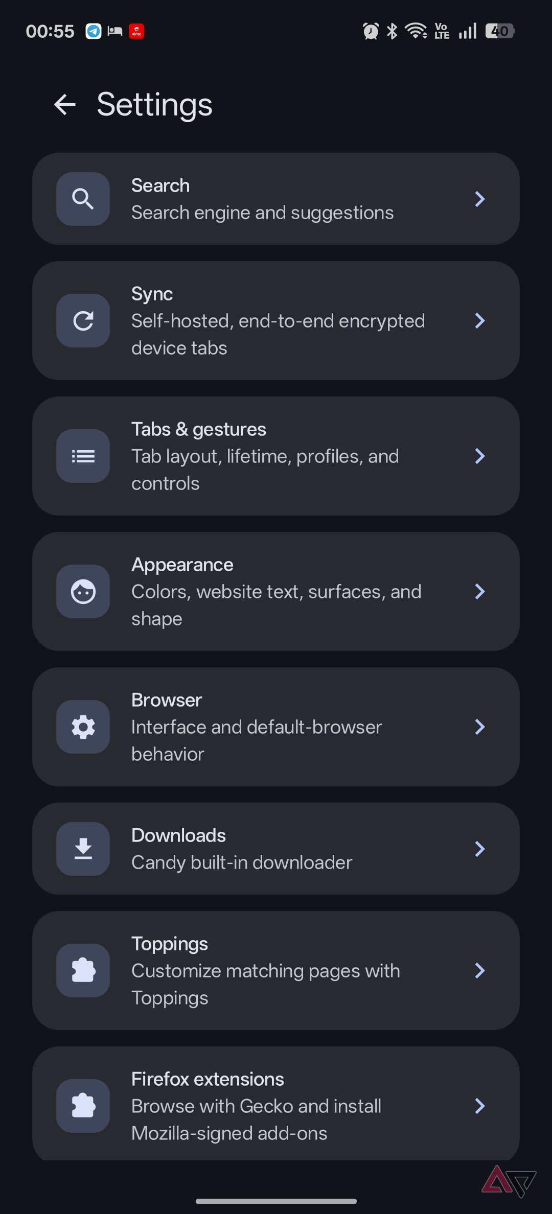 Candy Browser settings