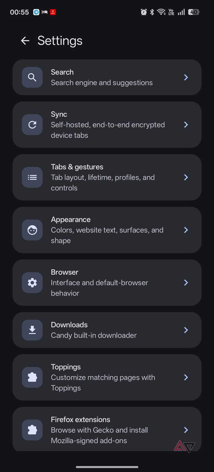 Candy Browser settings
