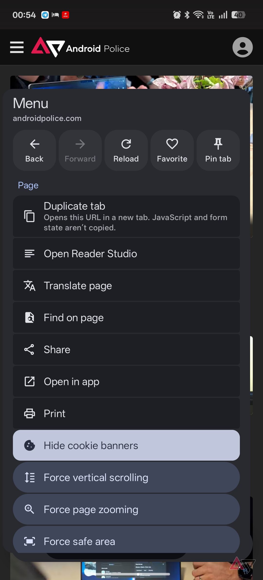 Candy Browser site options