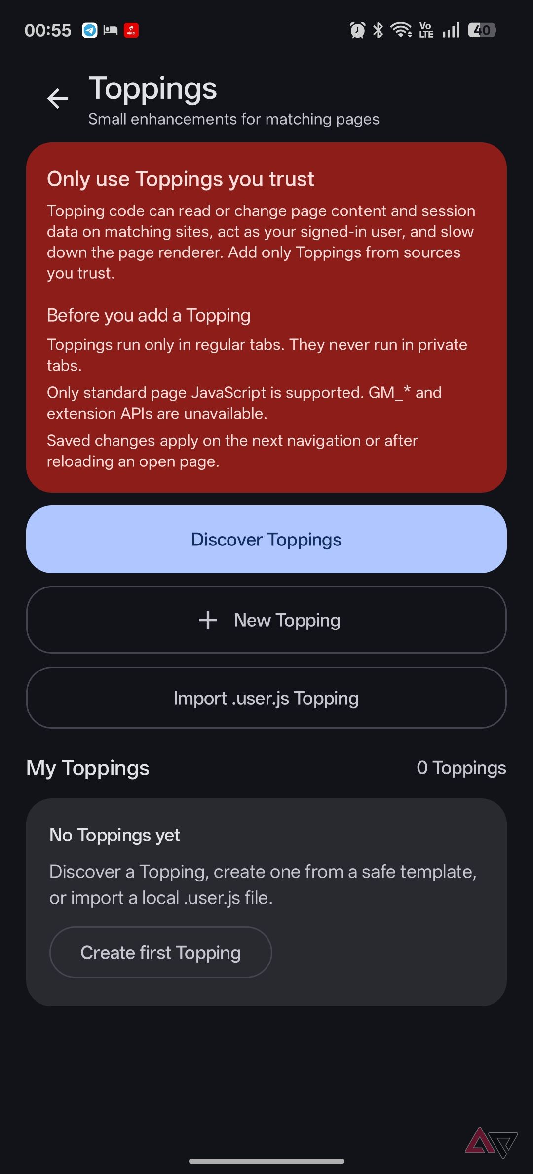 Candy Browser toppings options