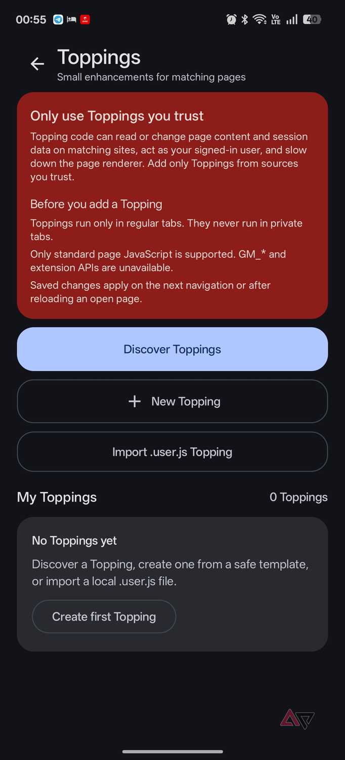 Candy Browser toppings options