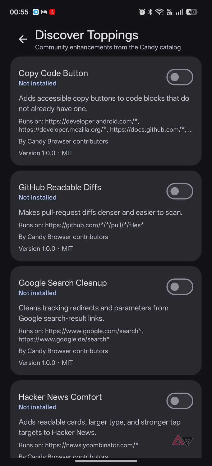 Candy Browser toppings