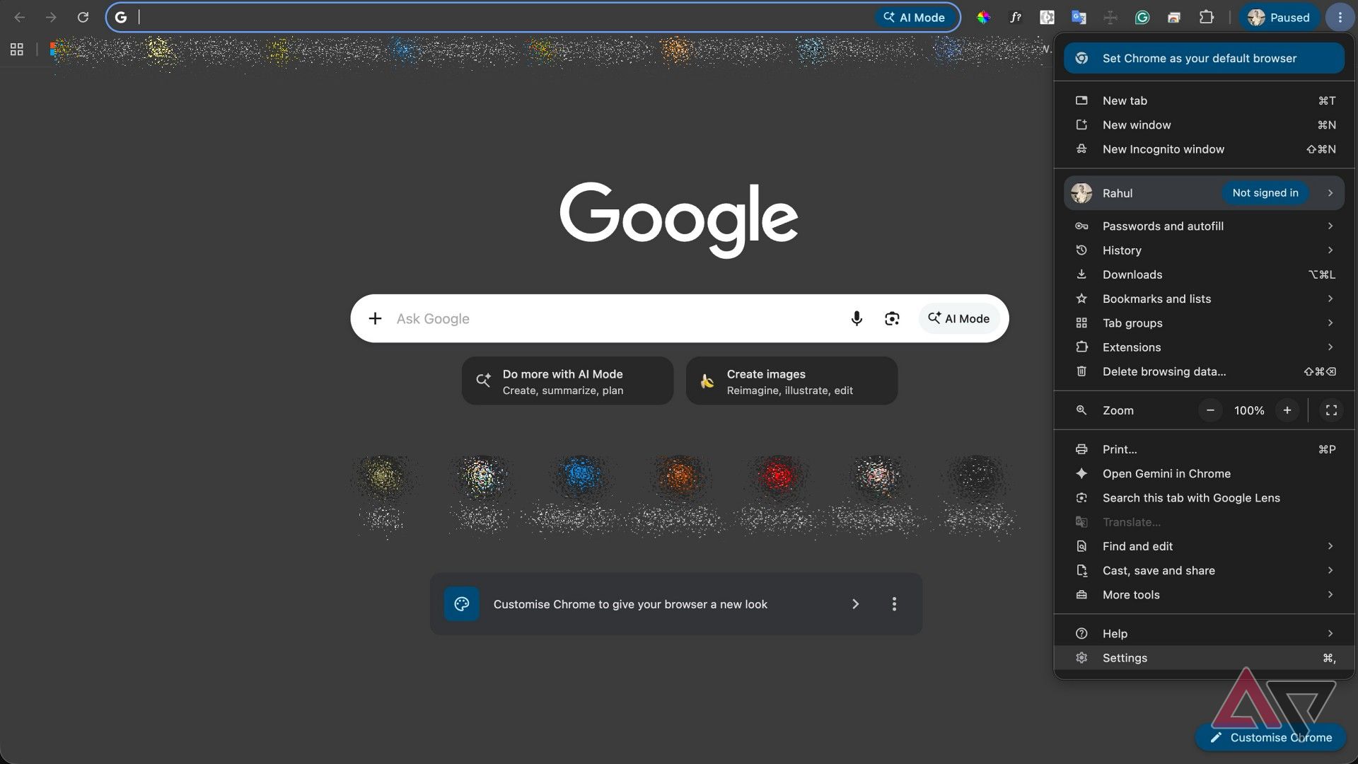 Screenshot showing the three-dot menu in Google Chrome