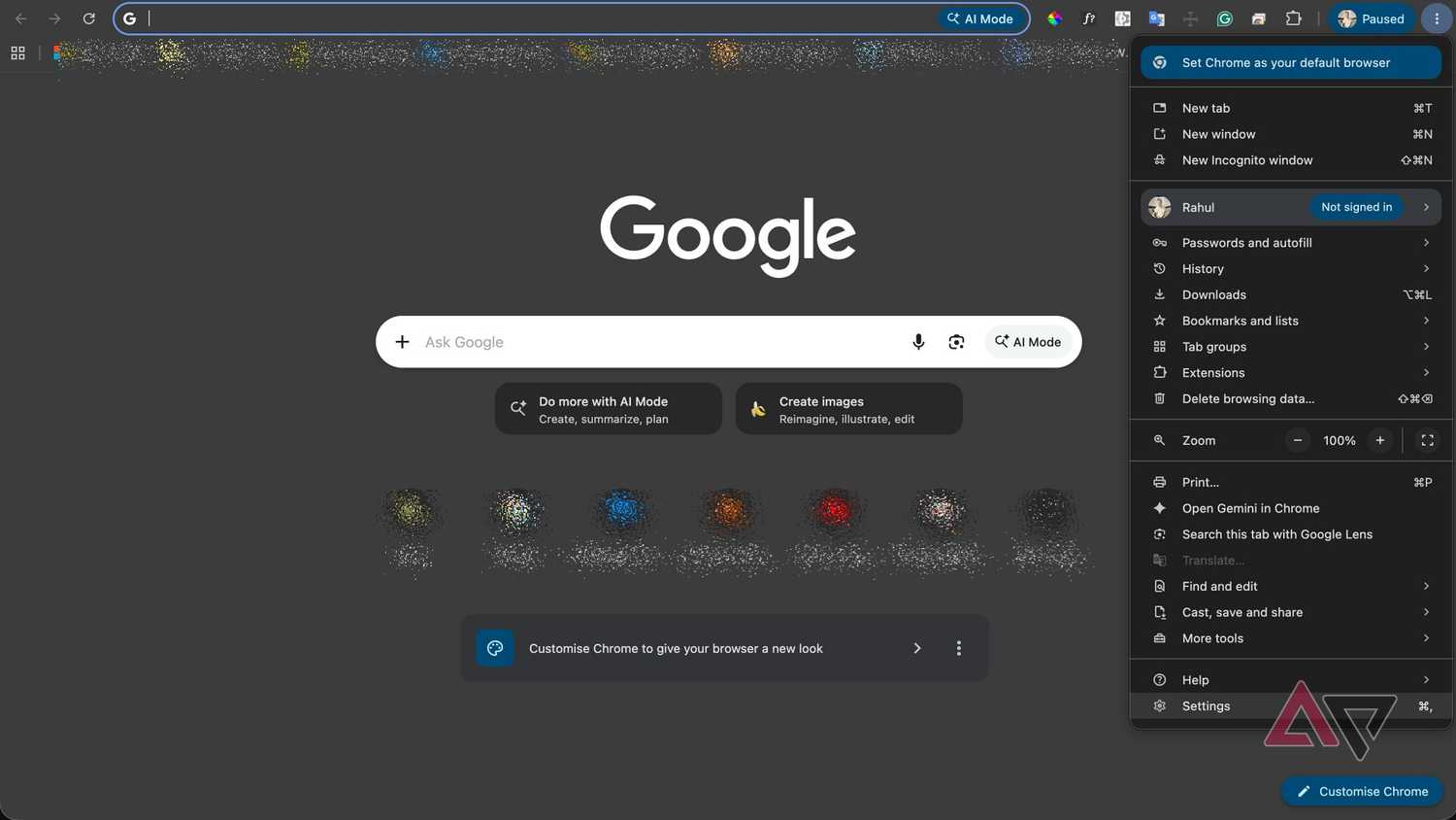 Screenshot showing the three-dot menu in Google Chrome