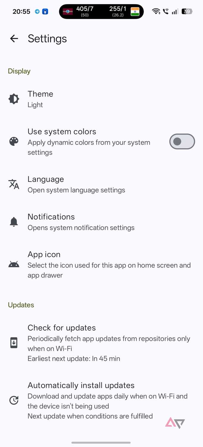 F-Droid 2.0 theme settings