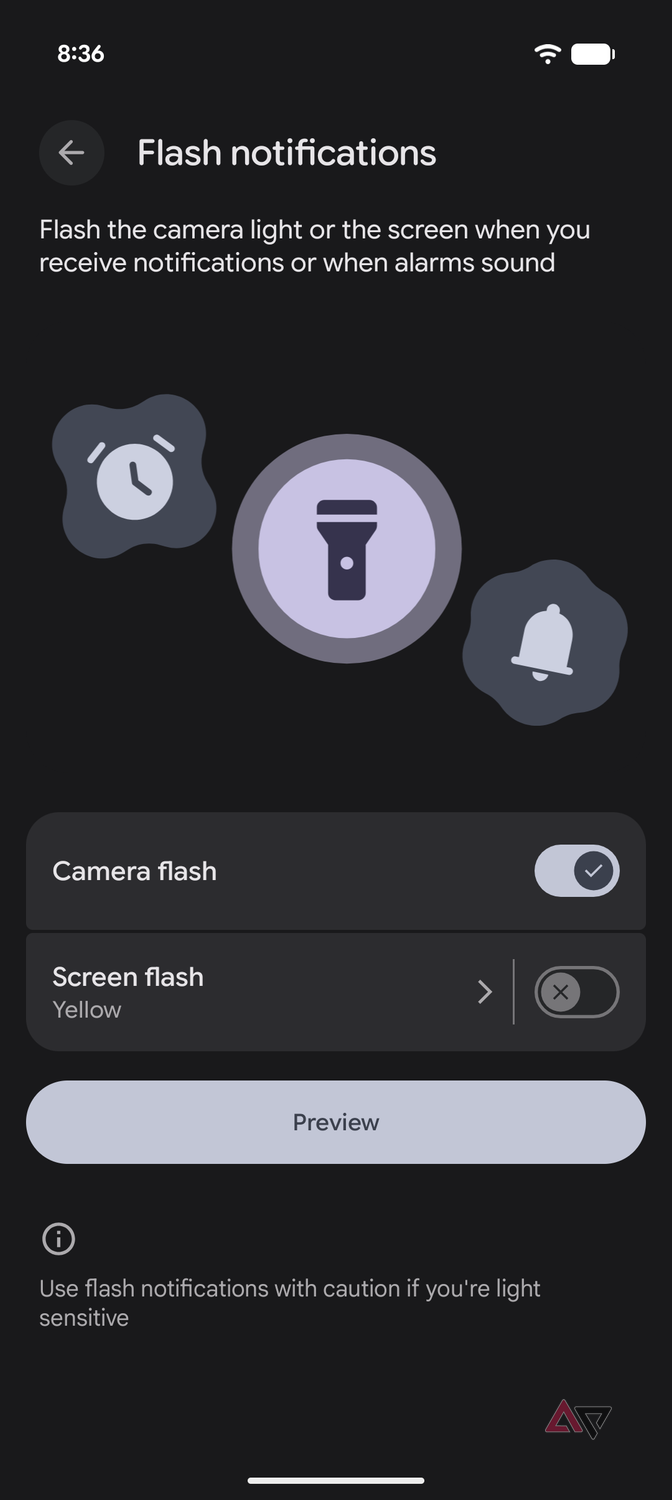 flash notifications camera flash on