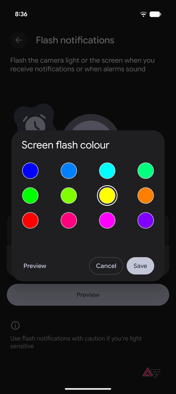 flash notifications screenflash color selection