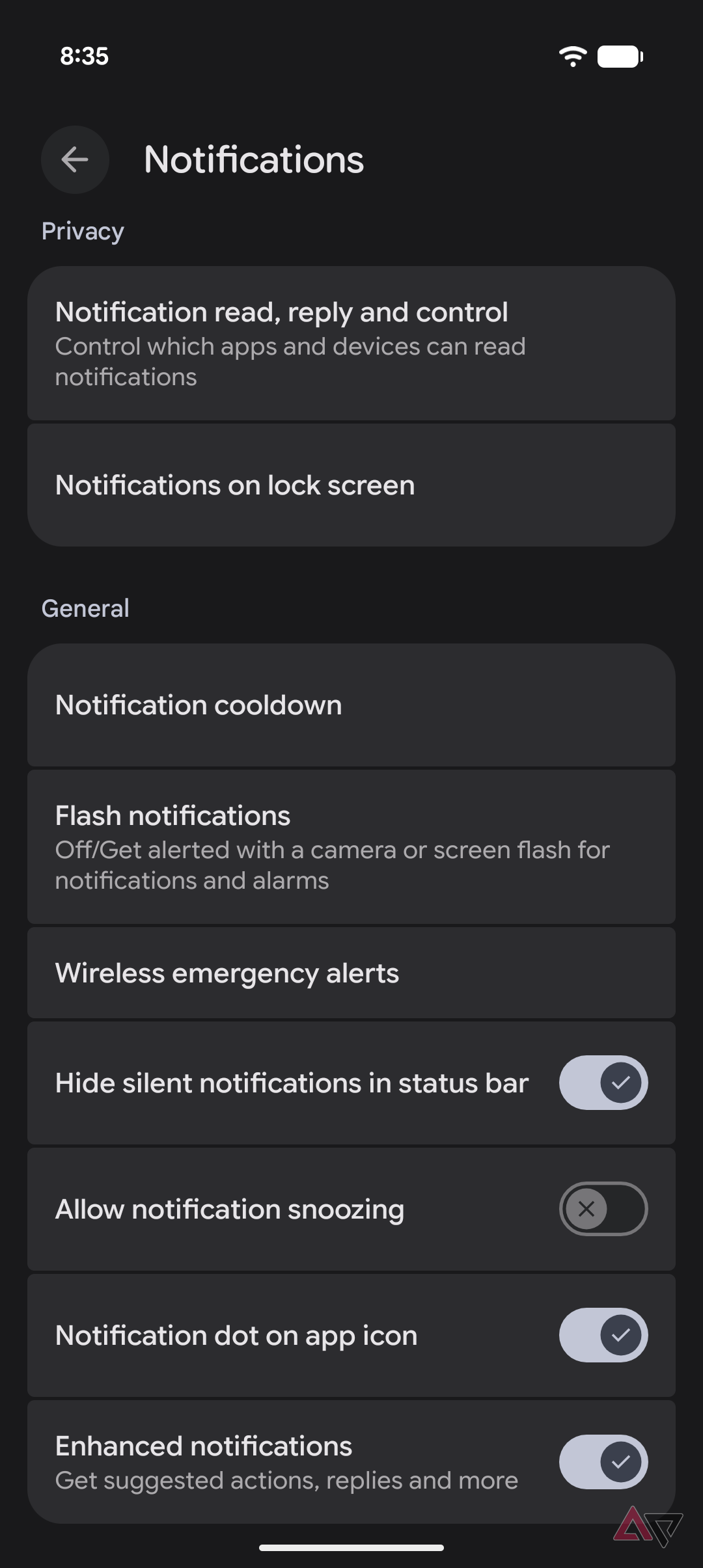 flash notifications under settings