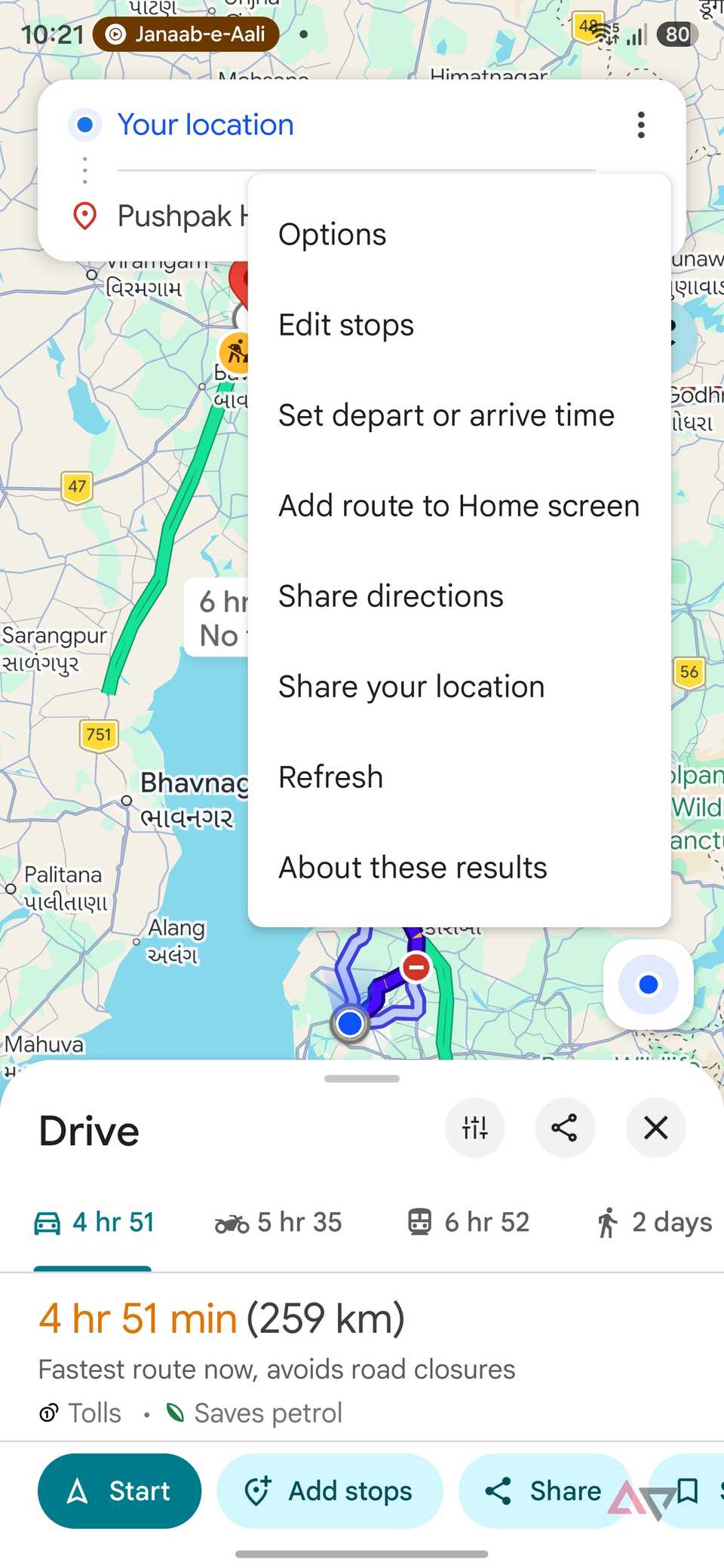 Orario di partenza di Google Maps