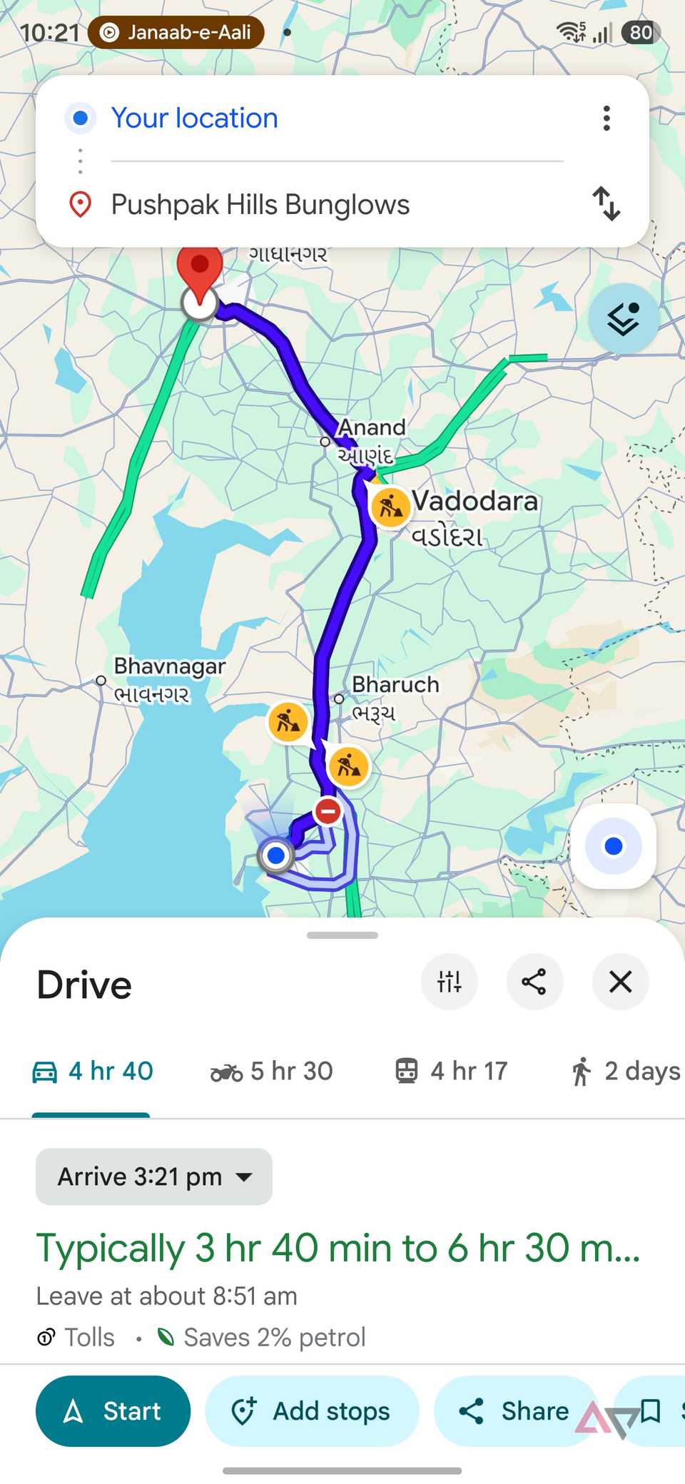 orario di arrivo su Google Maps