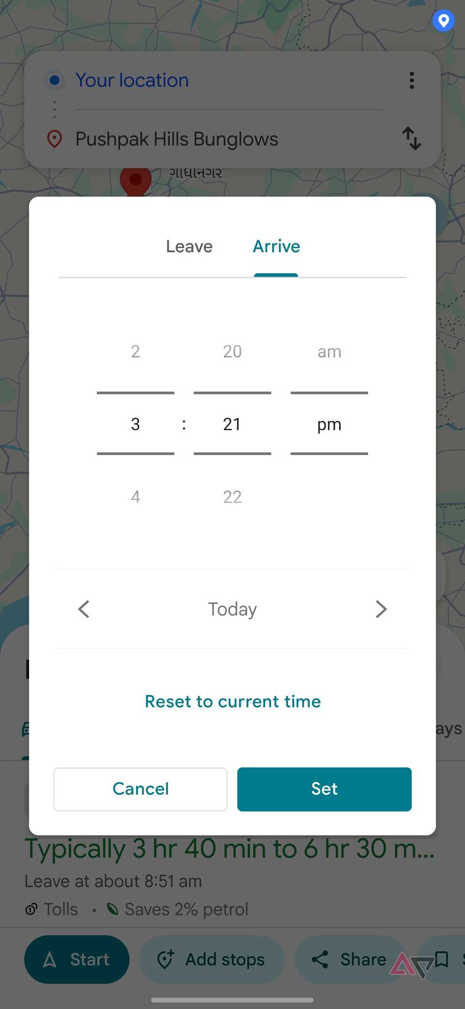 imposta l'orario di partenza o di arrivo in Google Maps