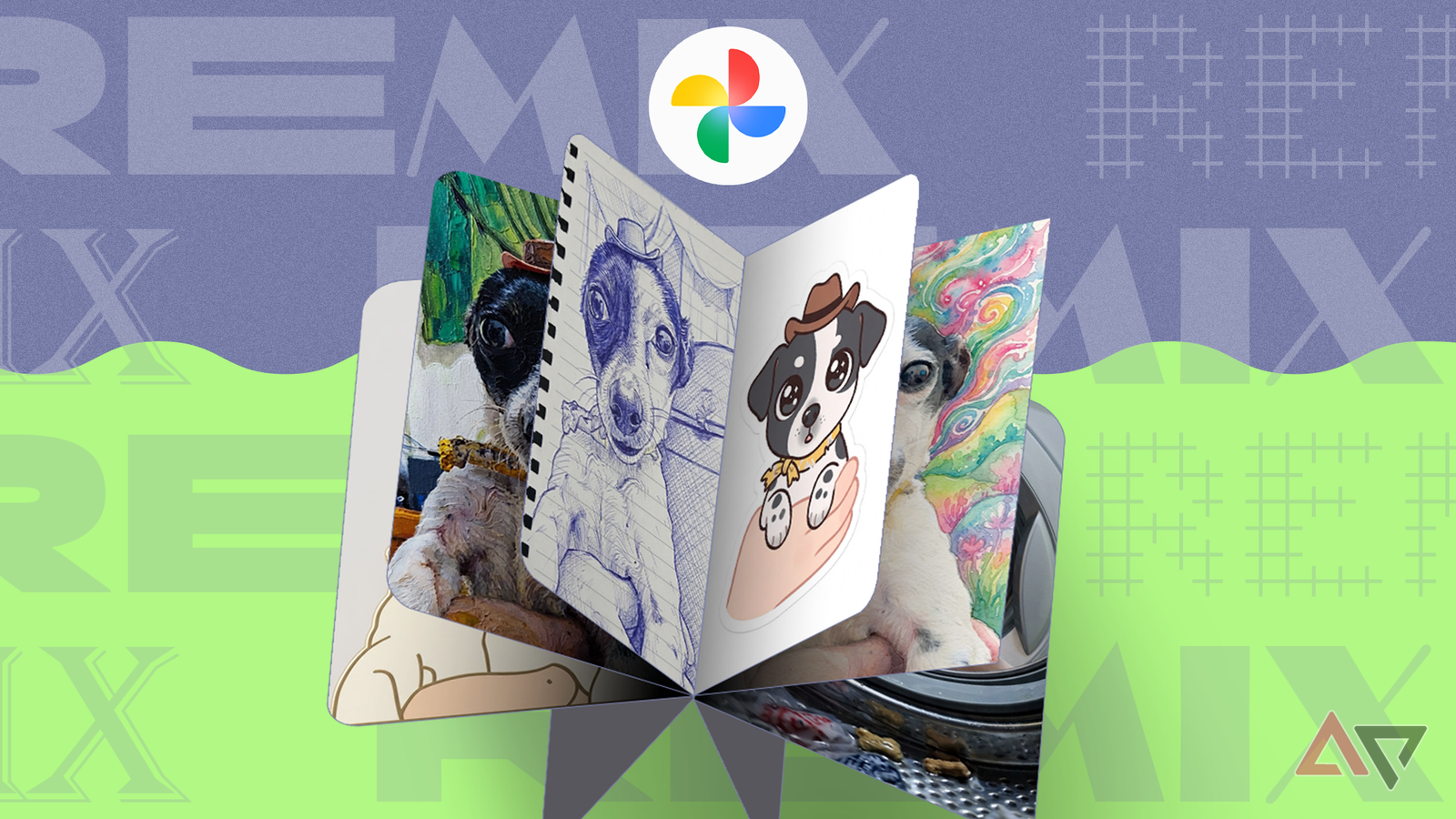 Google Photos Remix transforming a photo into several playful artistic styles.