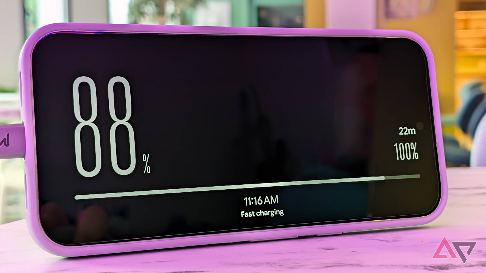 Google Pixel 11 Pro XL showing its screen saver while charging: Charge