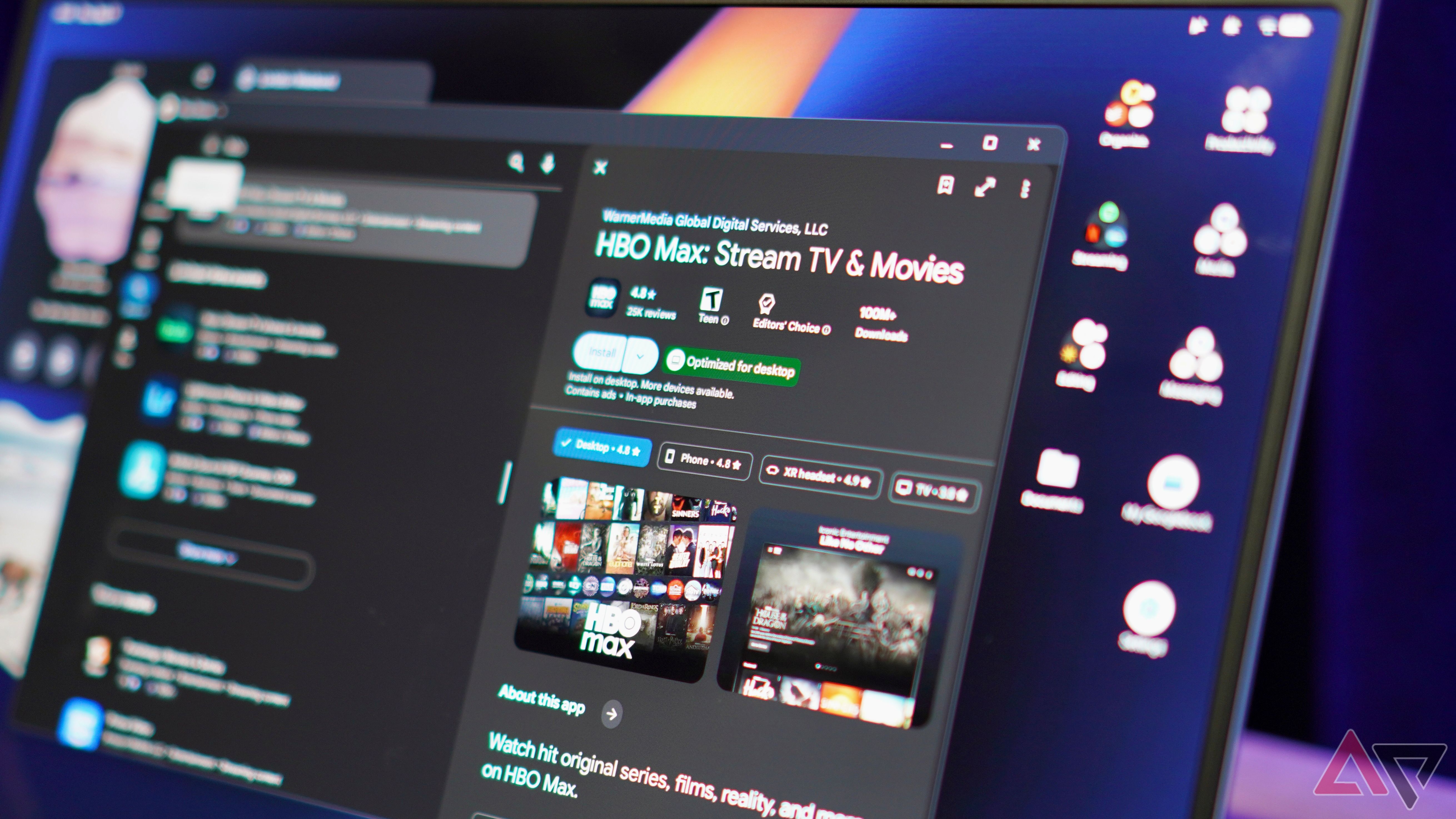An Optimized for Desktop badge in the Google Play Store
