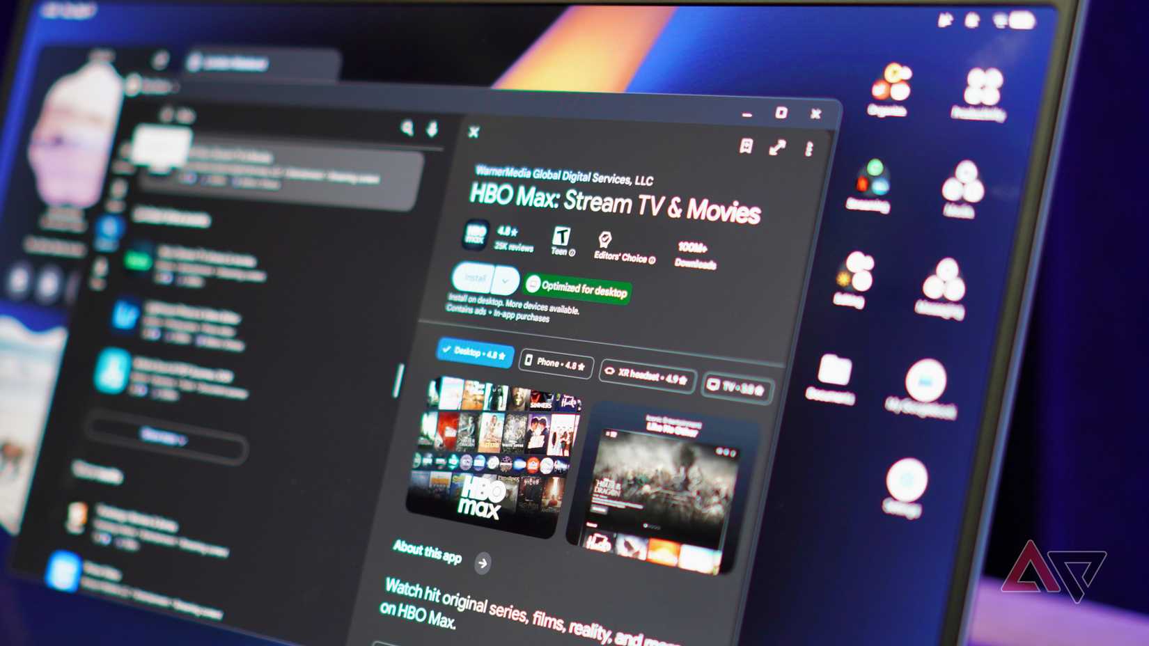An Optimized for Desktop badge in the Google Play Store