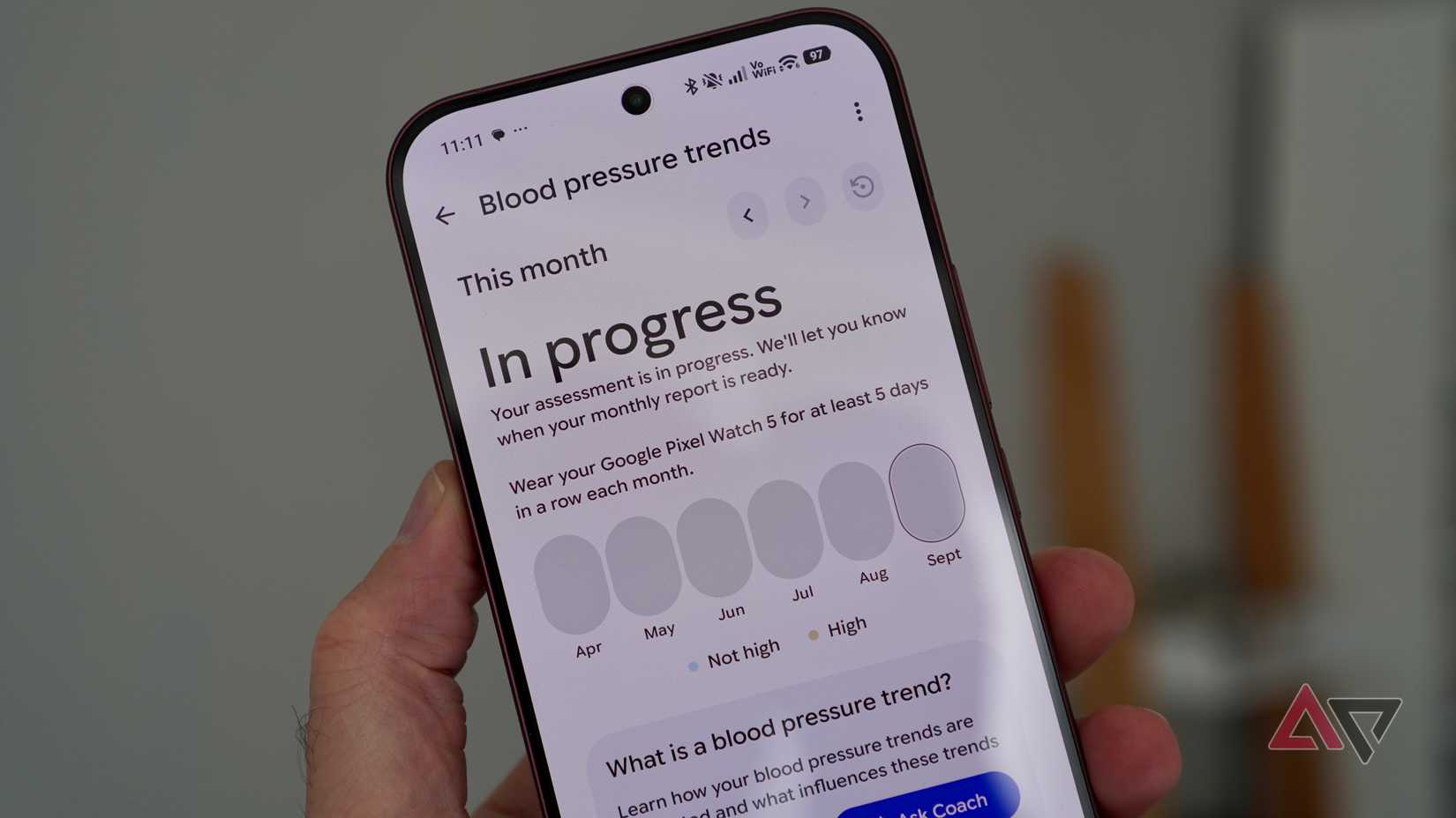 The Blood Pressure Trends screen in Google Health