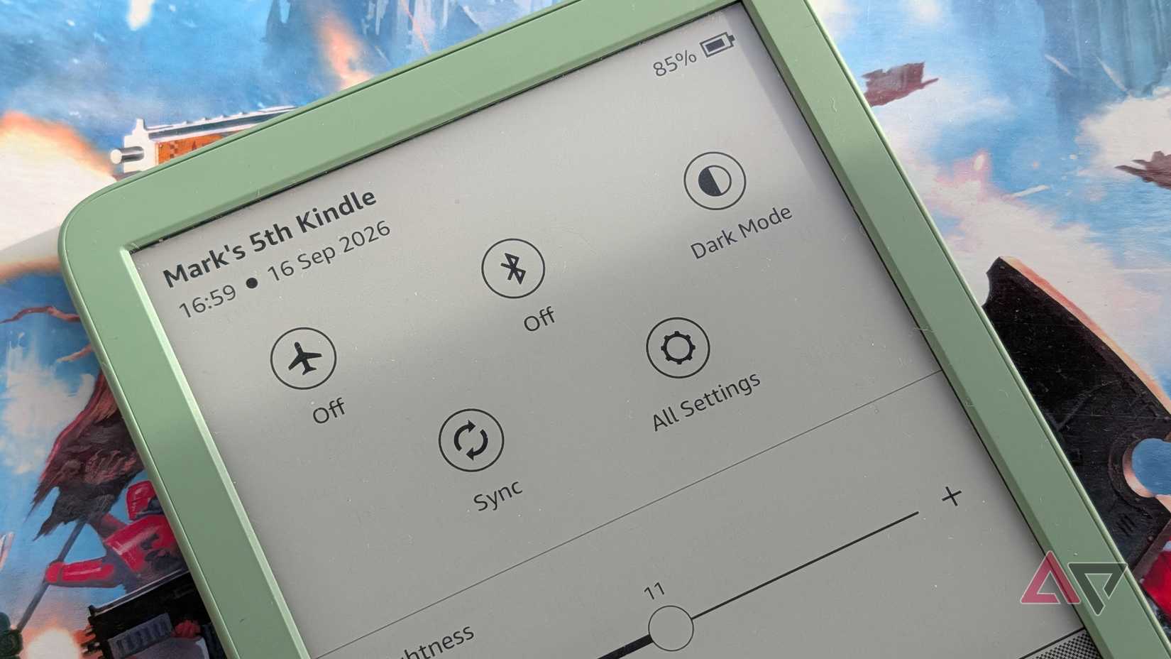 The Quick Settings bar at the top of a Kindle.
