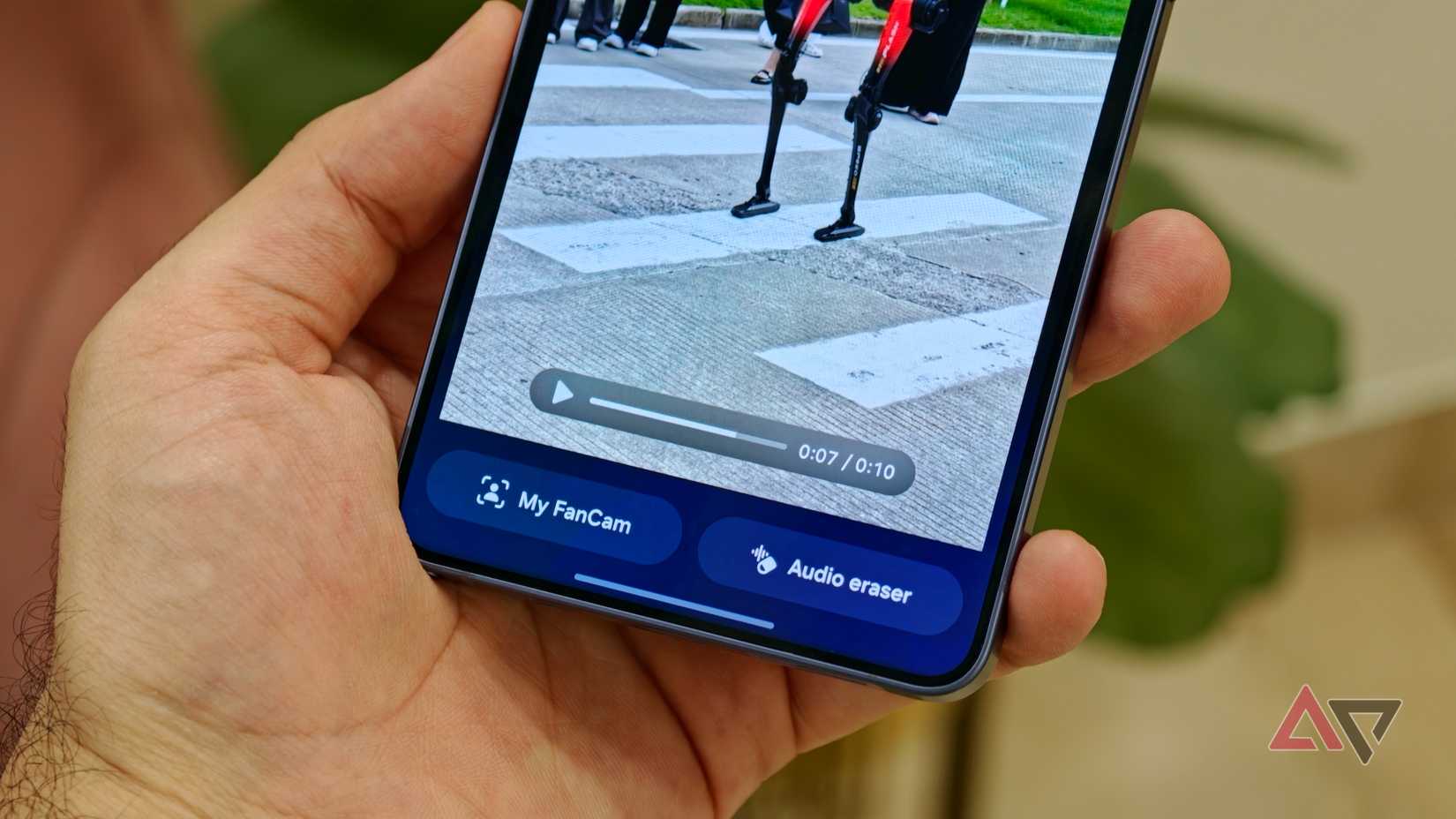 Samsung Gallery displaying My FanCam and Audio eraser beneath a video