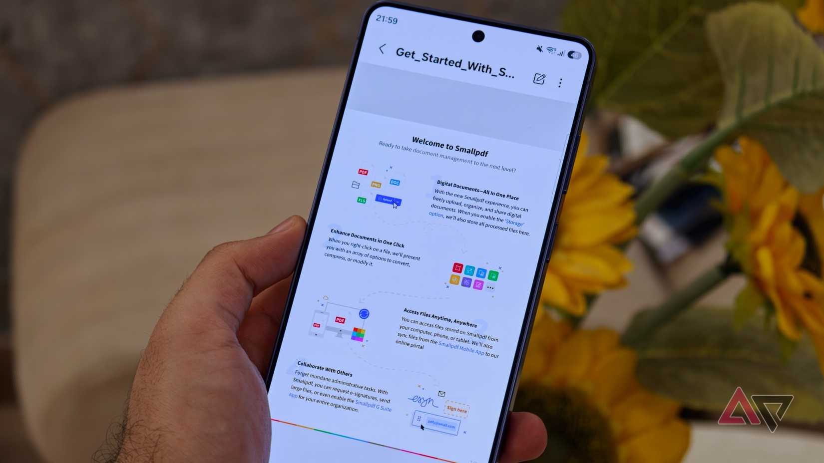Un visualizzatore PDF nativo dell'interfaccia utente 9 che visualizza un documento su Samsung Galaxy