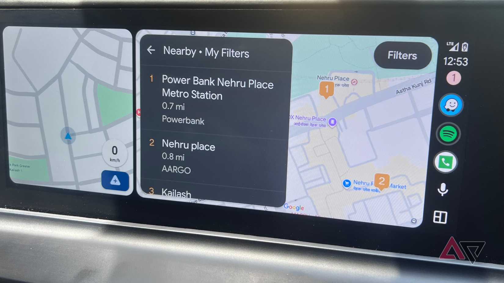 PlugShare Android Auto app showing filters