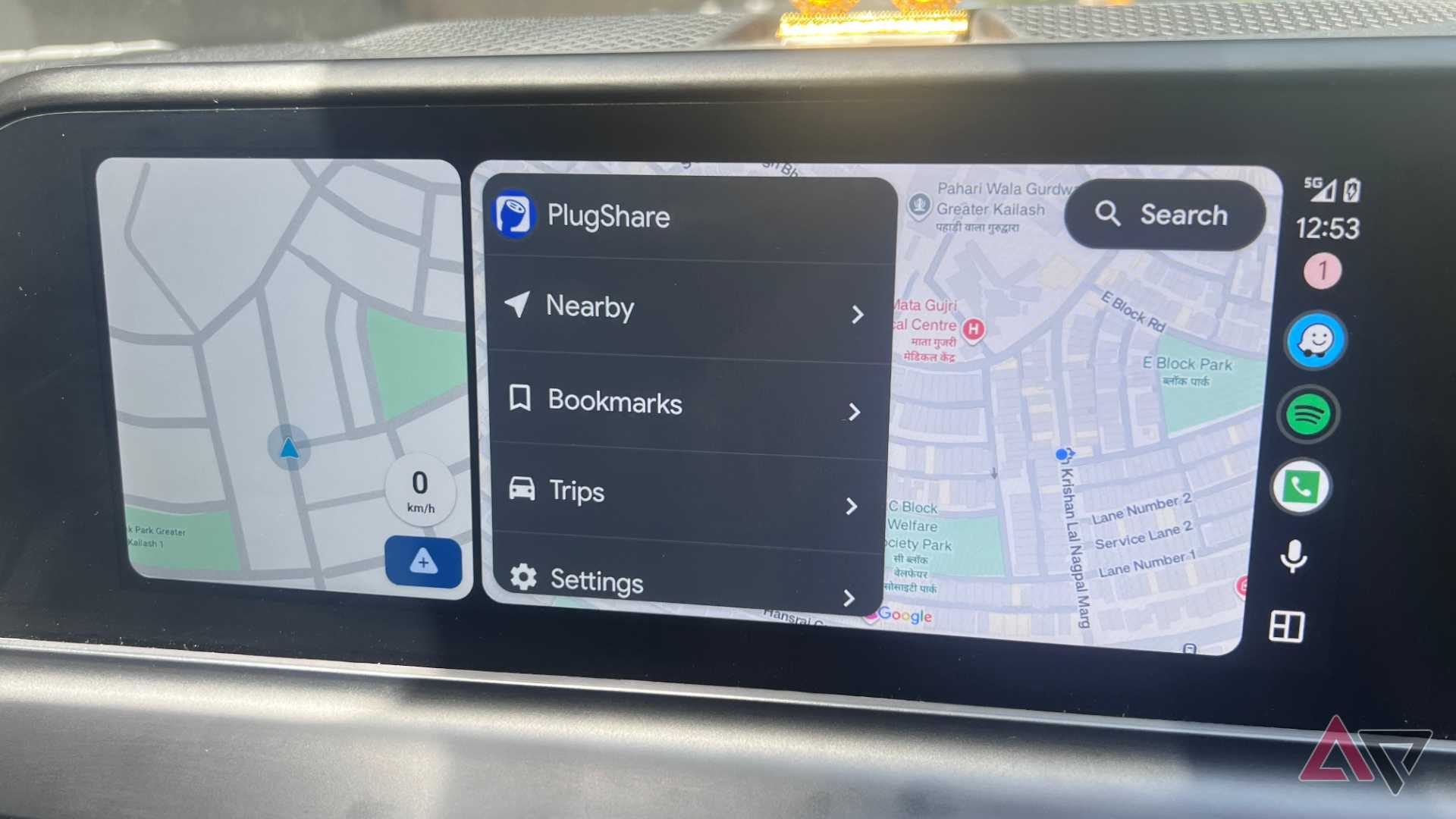 PlugShare Android Auto app showing search feature