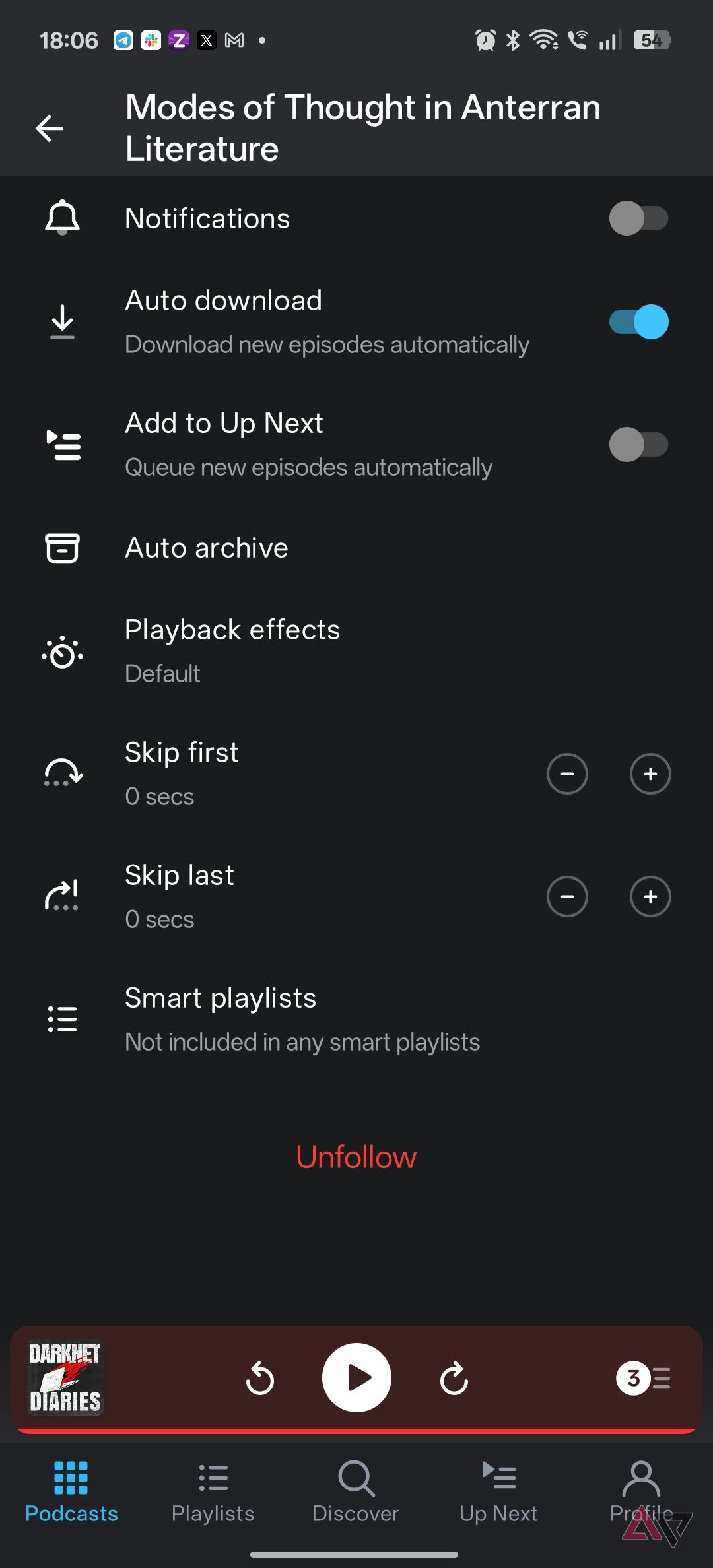 Pocket casts auto download options