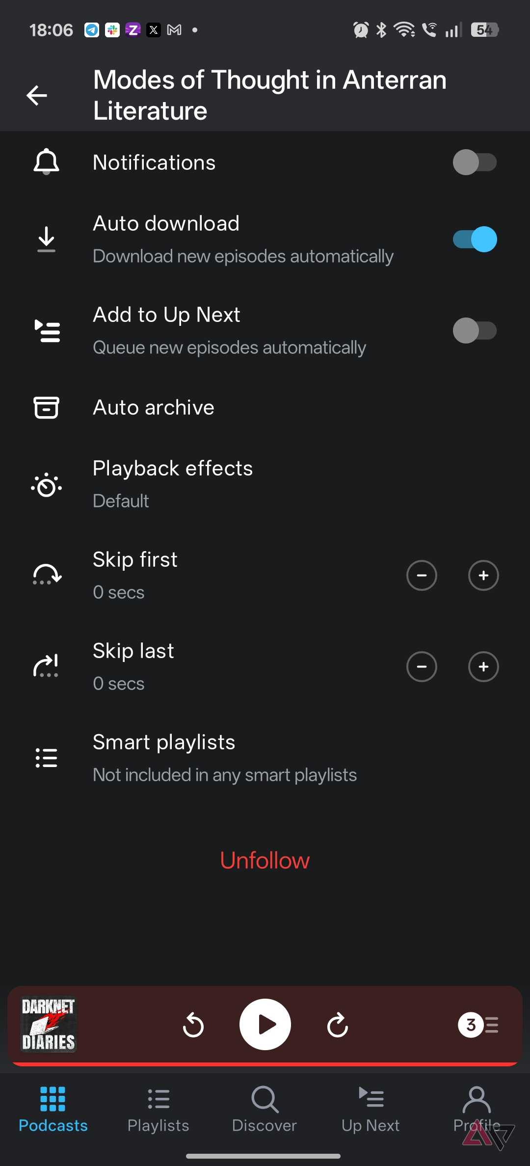 Pocket casts auto download options