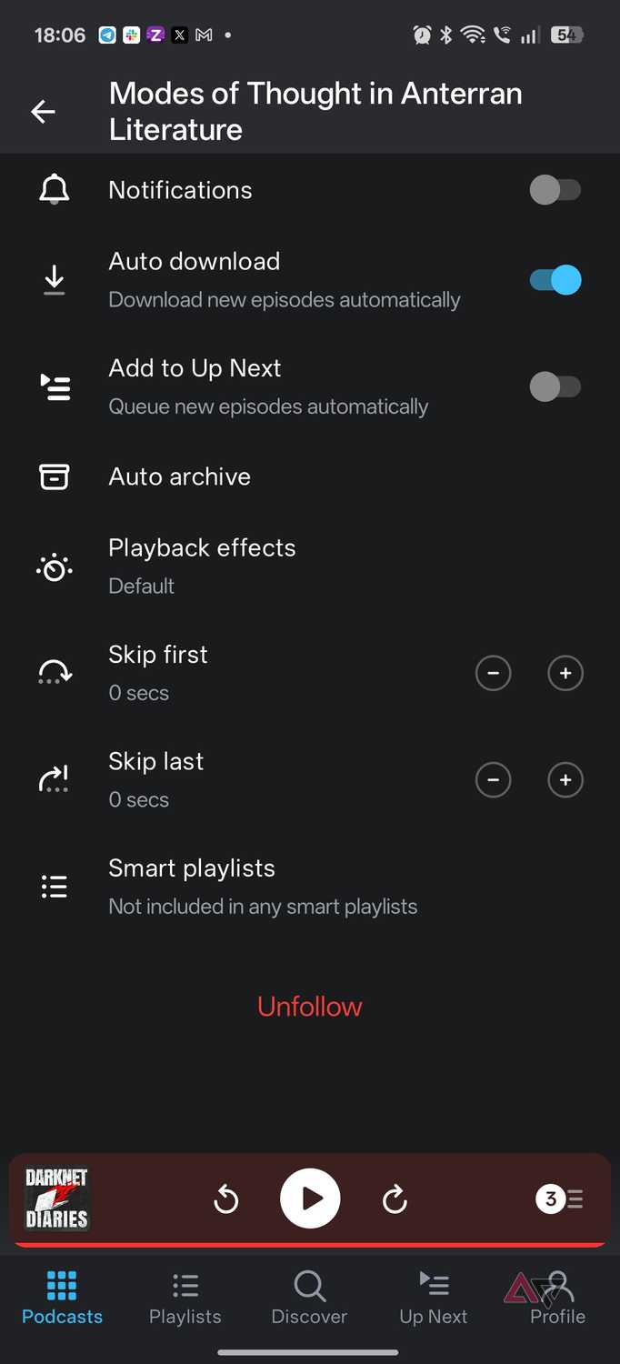 Pocket casts auto download options