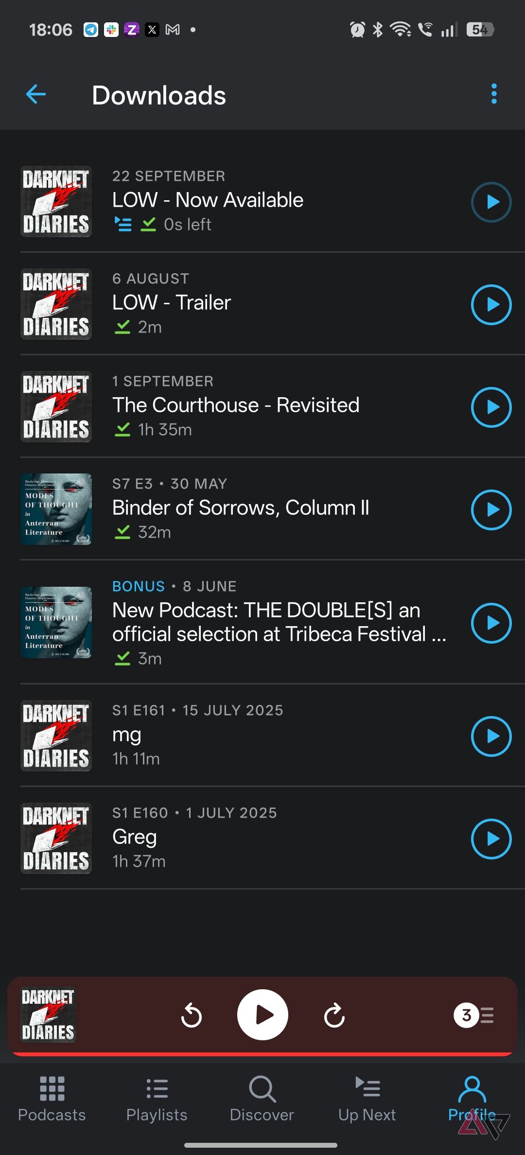 Pocket casts downloads list