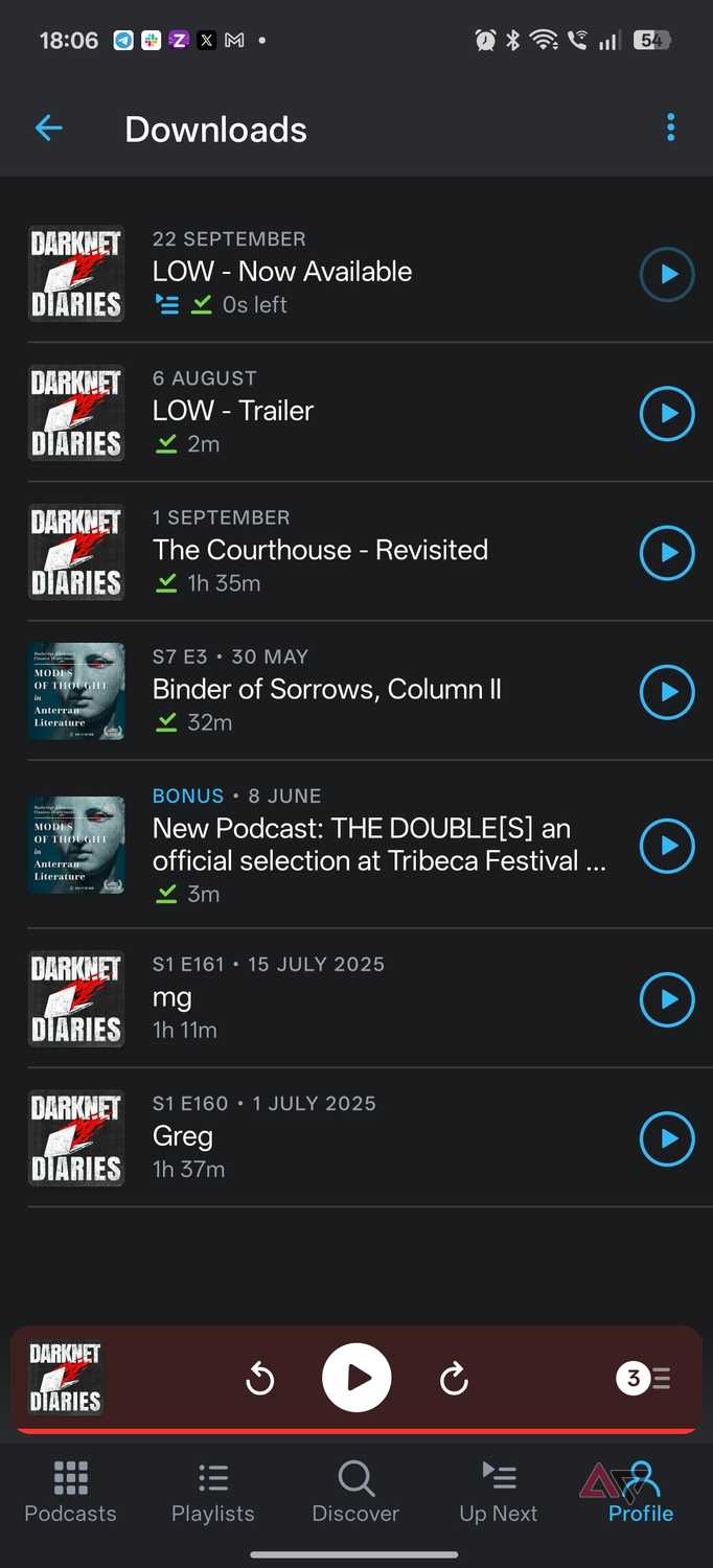 Pocket casts downloads list
