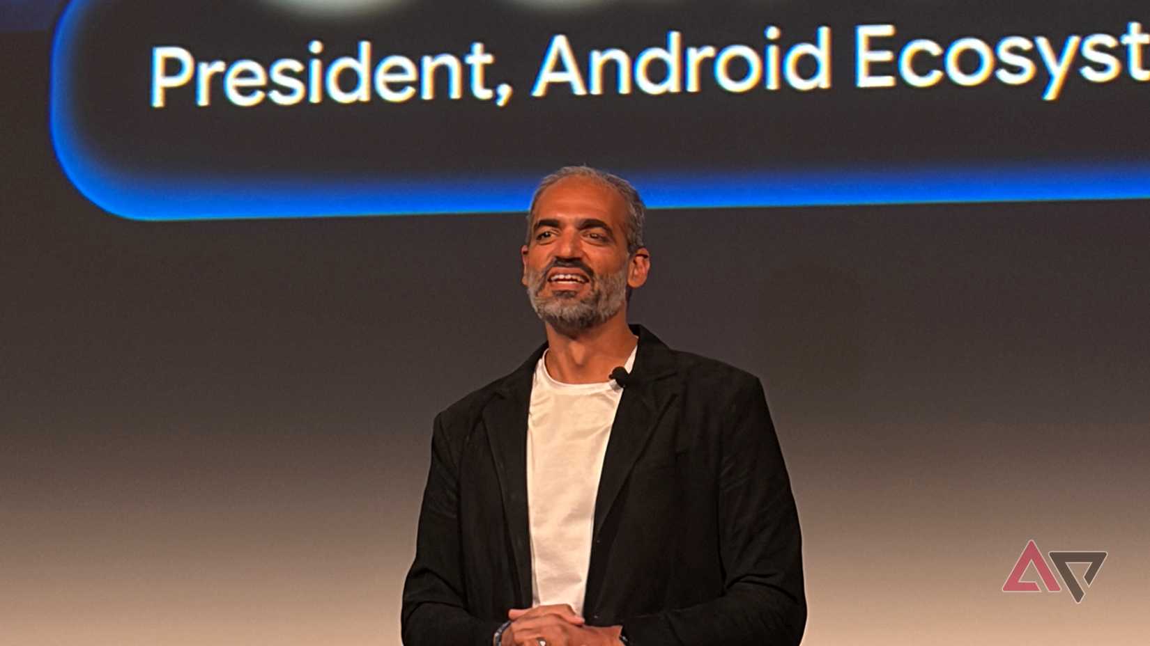Sameer Samat onstage at Googlebook launch