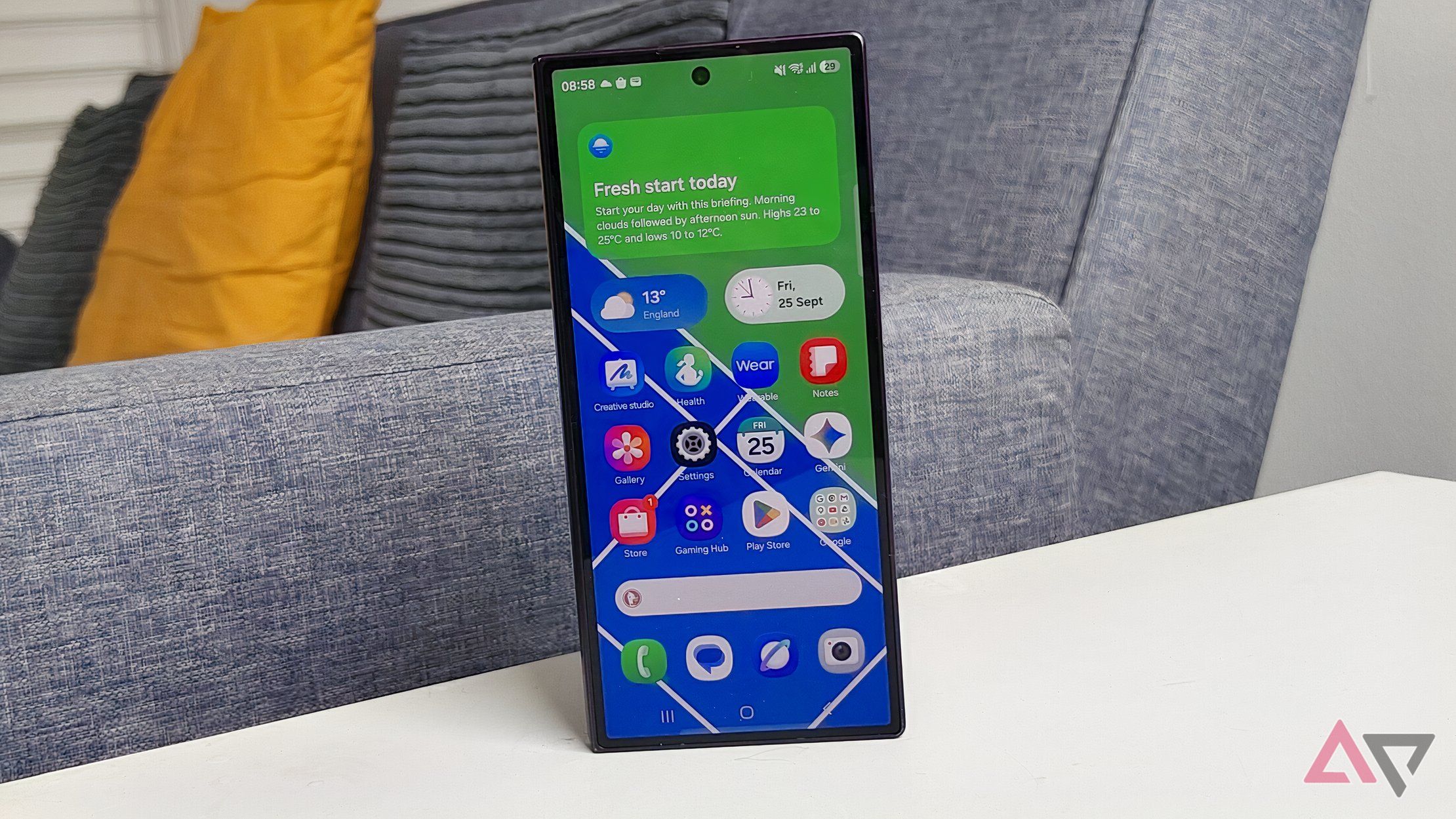The Samsung Galaxy Z Fold 8, showing the home screen.