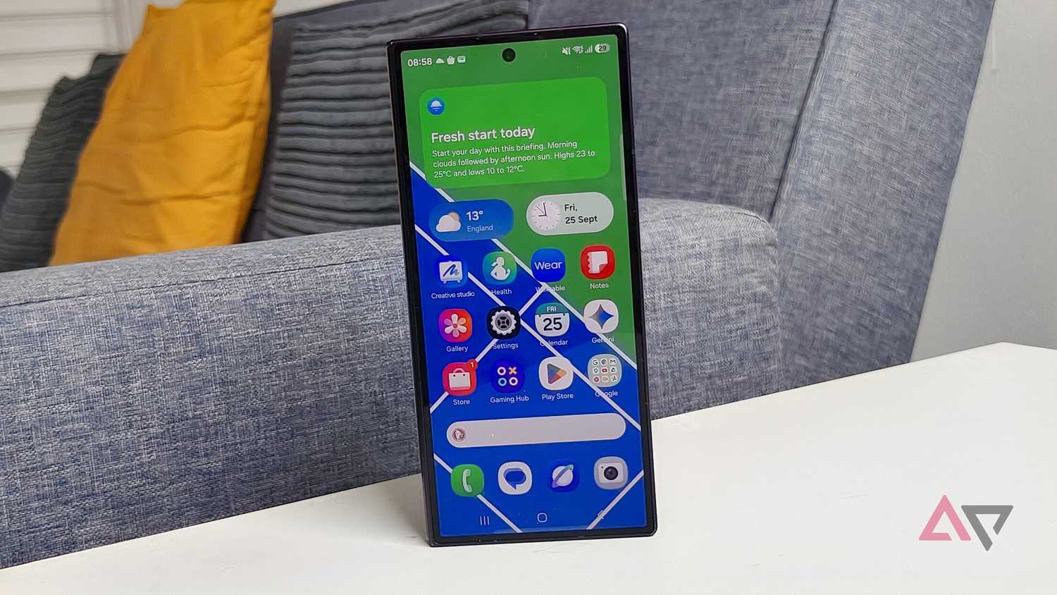 The Samsung Galaxy Z Fold 8, showing the home screen.
