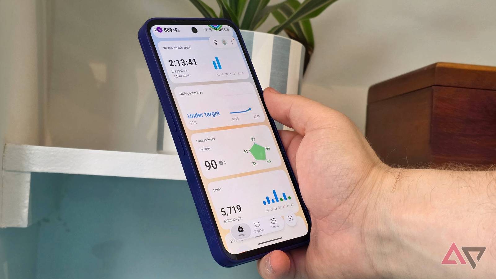 A Fairphone 6 Plus on Samsung Health, showing some widgets on the main menu.