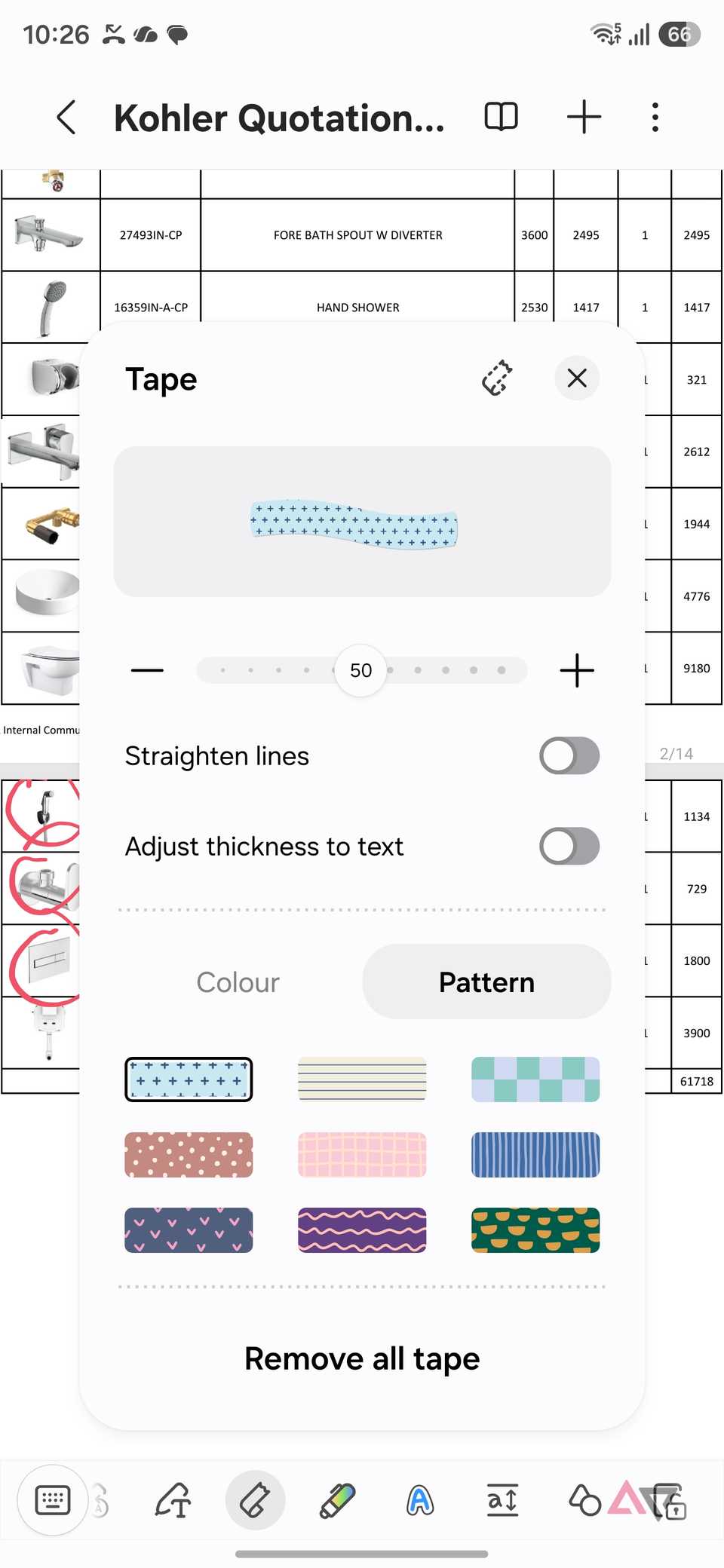 Strumento “Tape” in Samsung Notes