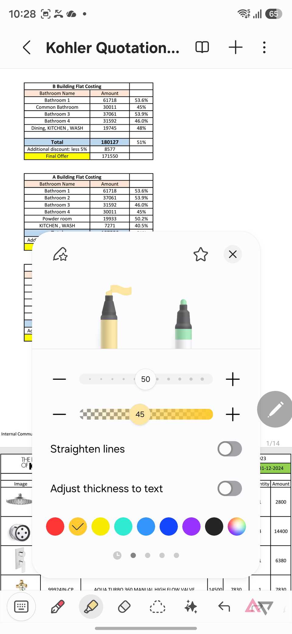 Strumento penna in Samsung Notes