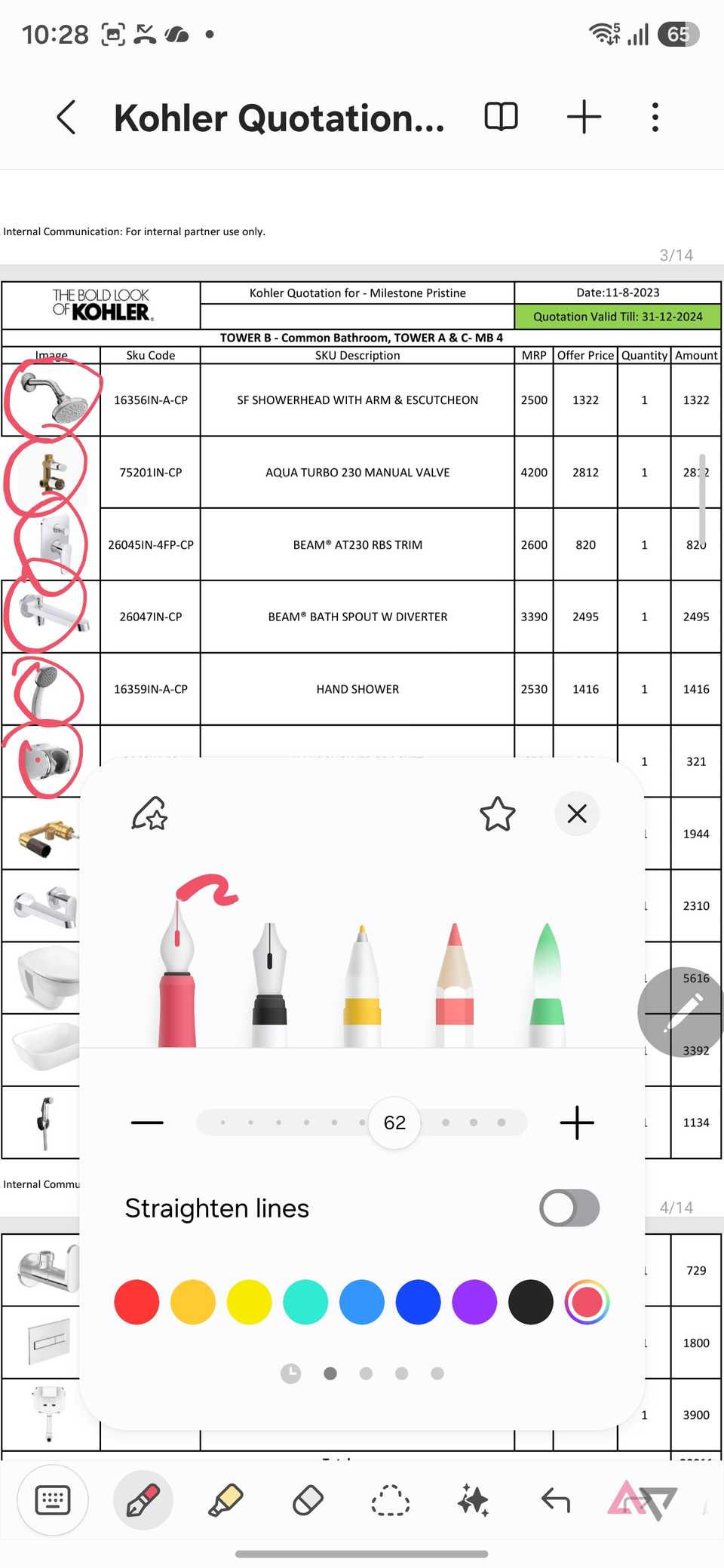 Personalizzazione dello strumento penna in Samsung Notes