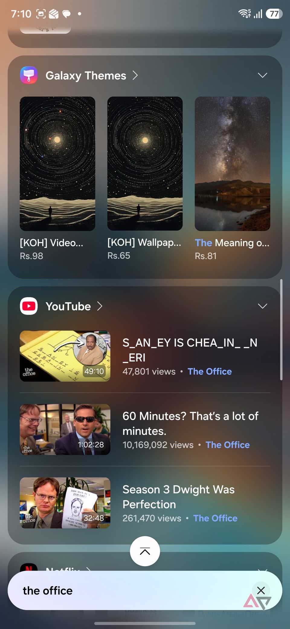 search using Finder on Samsung phone