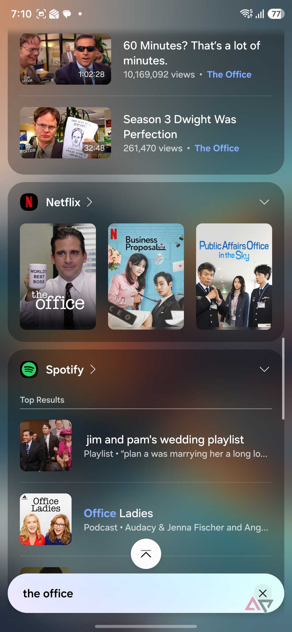 Finder menu on Samsung phone