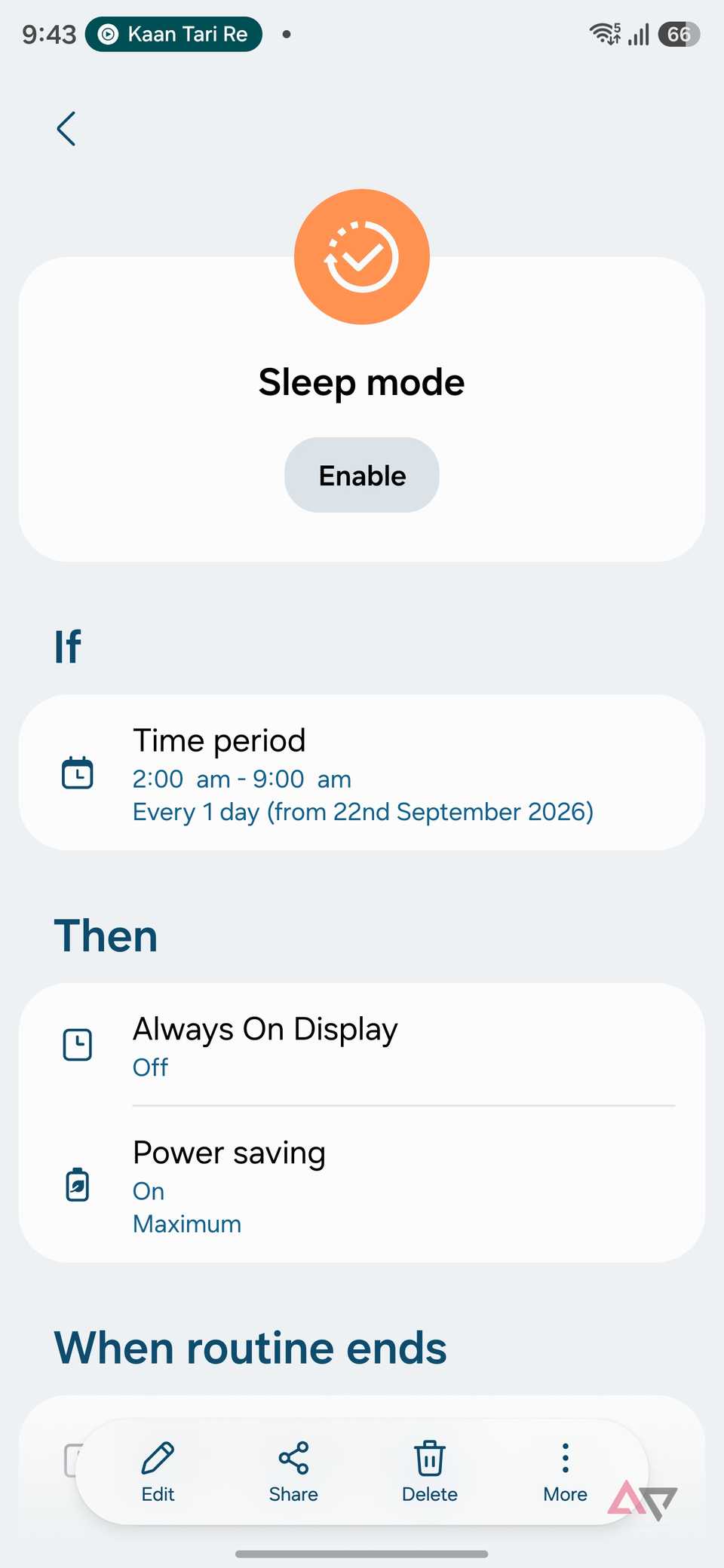 Sleep routine on Samsung phone