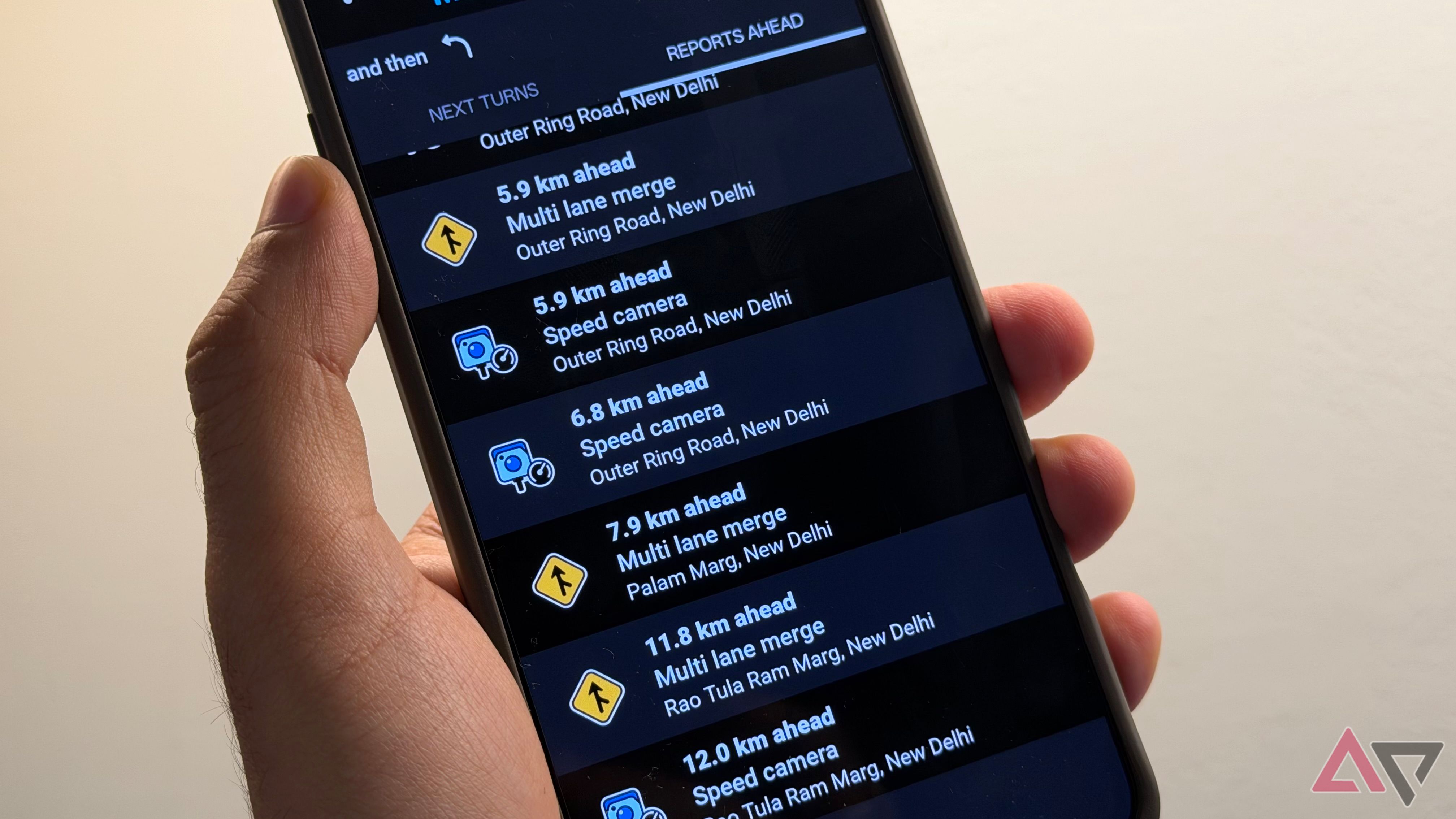 Waze reports ahead close up