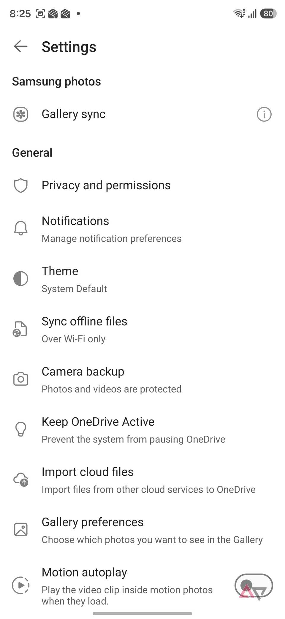 OneDrive settings