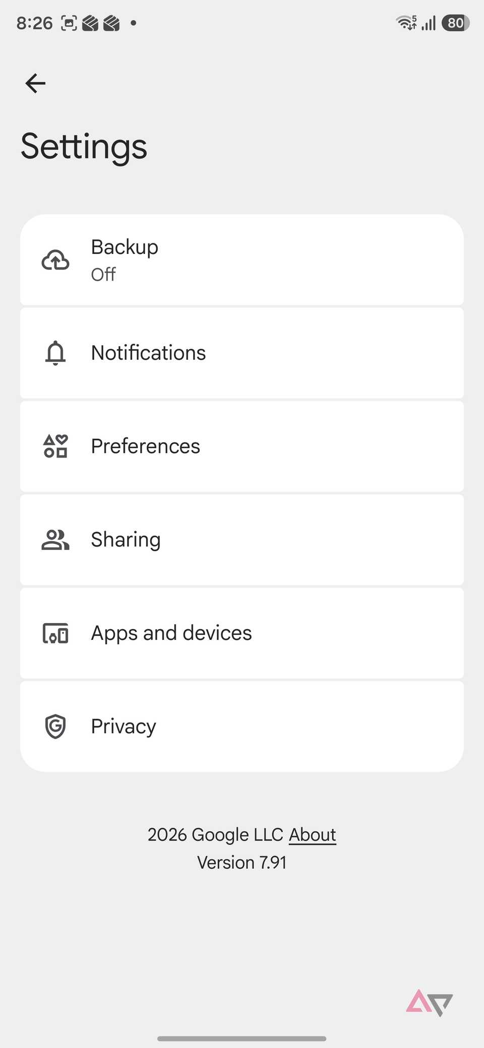Google Photos settings