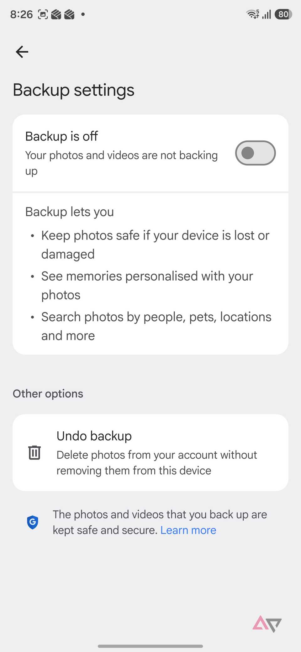camera backup on Google Photos